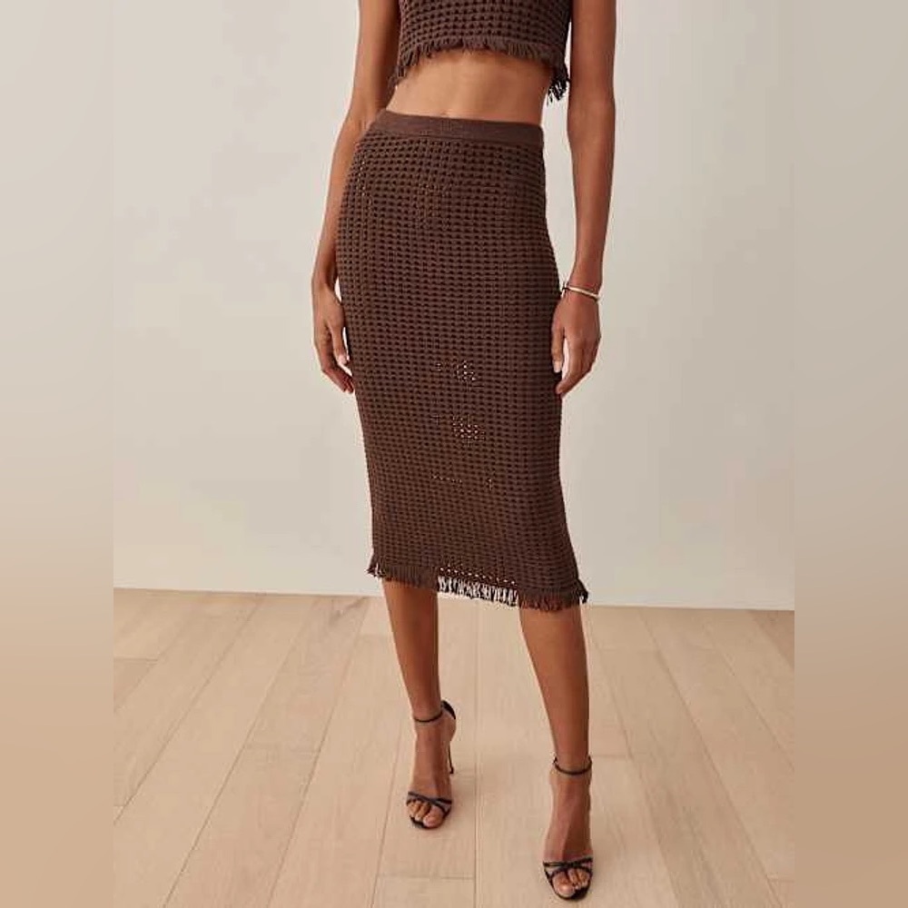 NWT Reformation Lieta cotton open knit set in chestnut - size s - Picture 5 of 9